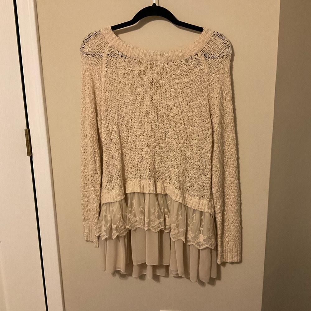 Double Zero ivory lace ruffle sweater